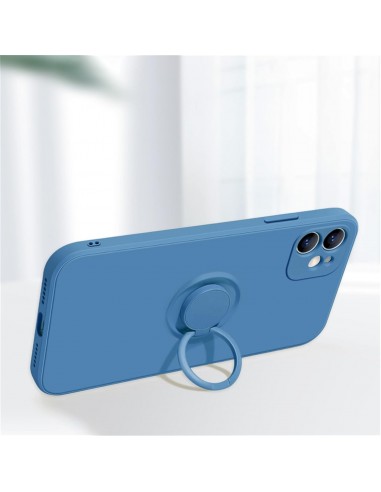 Coque silicone iPhone 16e avec anneau Bleu