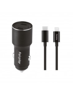 Kit Voiture USB-C et Lightning - 60 Watts - 1m - Fairplay - 2 ports USB-C