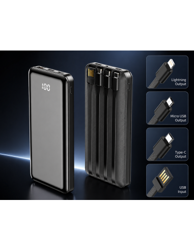 Batterie Externe Forever 10.000mAh Multi-embouts - USB-C, Lightning, Micro-USB - Noir TB-411