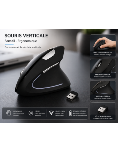 Souris Optique Ergonomique Bluetooth ReBELTEC - Connexion Sans Fil - Haute Précision