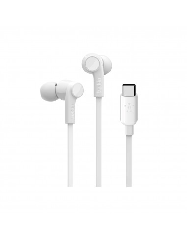 Écouteurs Filaires Belkin SoundForm - Connectique USB-C - Microphone Intégré - Blanc Polaire - ditive 85dB/100dB