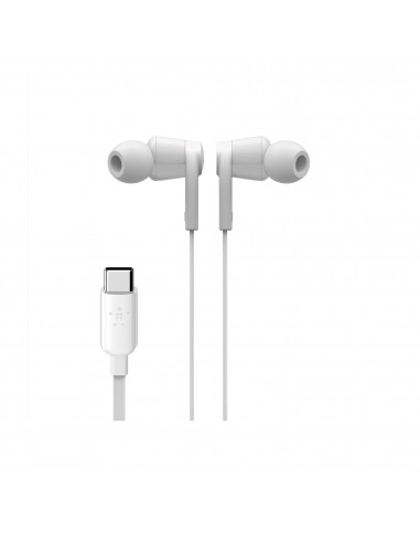 Écouteurs Filaires Belkin SoundForm - Connectique USB-C - Microphone Intégré - Blanc Polaire - ditive 85dB/100dB